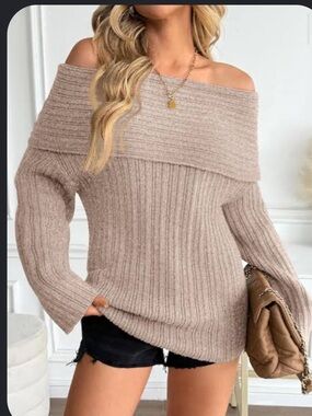 Lillusory Off-Shoulder Ribbed Knit Sweater - Medium